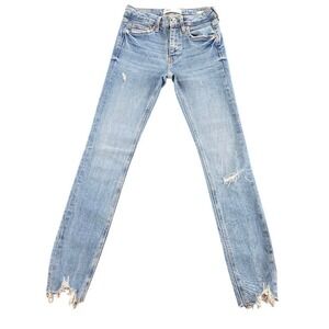 Zara The Skinny Distressed Frayed Hem Jeans Light Wash Blue USA 2 MEX 24